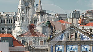 View of the Almeida Garret Square with the Sao Bento railway station and Congregados Church at the back timelapse.