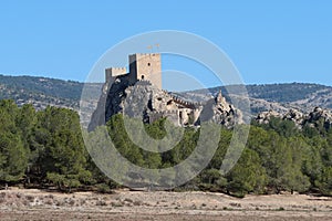 View of the Almohad castle of Sax on top of a rock. Sax, Alicante, Spain photo