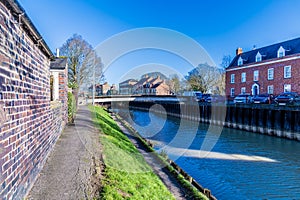 A view along the banks of the River Welland in the centre of Spalding, Lincolnshire photo