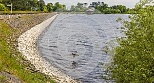 A view along the barrage for Cropston Reservoir in Leicestershire