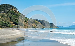 A view along the coastline of the pacific ocean from the famous mangawhai heads walk in northland new zealand