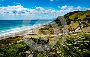 A view along the coastline of the pacific ocean from the famous mangawhai heads walk in northland new zealand