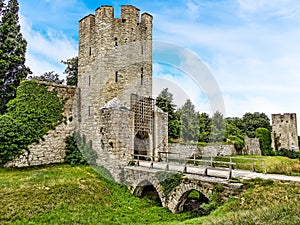 A view along the entrance to Visborg Castle in Visby on the island of Gotland, Sweden