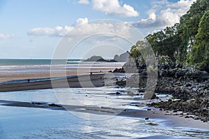 A view along Glen Beach towards Monkstone Point at Saundersfoot, South Wales
