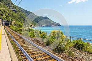 A view along the platform on the station at Corniglia, Italy