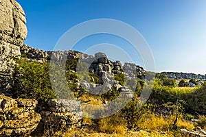 A view along a ridge in the Karst landscape of El Torcal near to Antequera, Spain