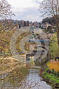 View along River Avon in Bath, Somerset, England