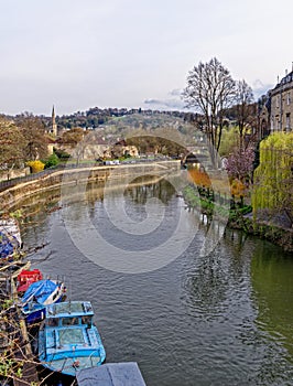 View along River Avon in Bath, Somerset, England