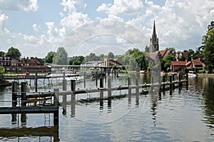 Pontoons and weir on River Thames, Marlow, Buckinghamshire photo