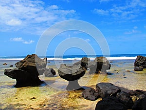 View along the rocky tropical coastline