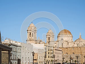 View along the sea wall and Avenido Campo del Sur, including the Cathedral, Cadiz photo