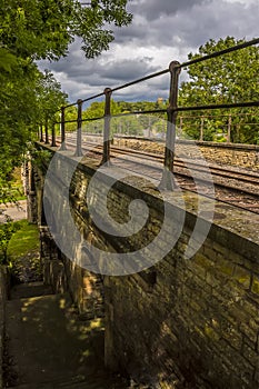 A view along the side of the Gretton viaduct in Northamptonshire, UK