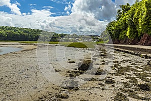 A view along the Taff estuary towards the town of Laugharne, Wales