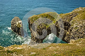 A view along the top of the Green Bridge of Wales on the Pembrokeshire coast