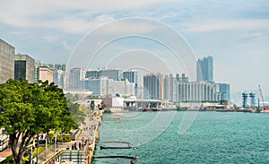 View along the Tsim Sha Tsui Promenade in Hong Kong