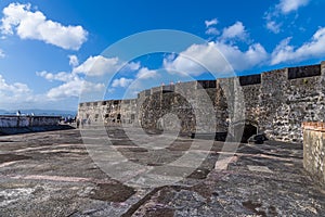 A view along the wall of the upper battlements in of the Castle of San Cristobal, San Juan, Puerto Rico