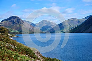 View along Wastwater towards Great Gable, Yewbarrow and Lingmell at the head of the lake