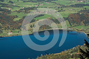 View on the alp lake from mountain peak