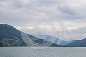 view of alpine lake of Mondsee, Austria