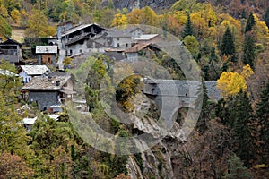 View of the alpine mountain village of Pondel, Aosta, Italy