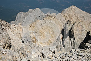 View of the alpinistic way to Vetta Occidentale of Corno Grande, 2912 meters in Abruzzo