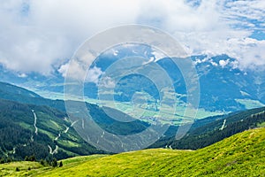 View of the alps along the famous hiking trail Pinzgauer spaziergang near Zell am See, Salzburg region, Austria....IMAGE