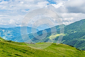 View of the alps along the famous hiking trail Pinzgauer spaziergang near Zell am See, Salzburg region, Austria....IMAGE