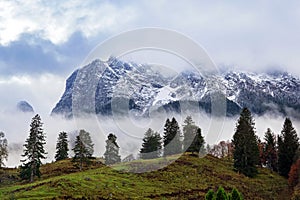 A view of Alps on a cloudy day in Grainau, Bavaria, Germany