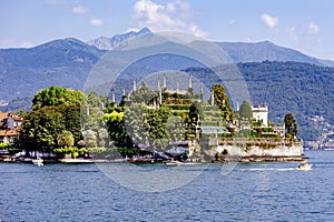 View of the Alps and Lake Maggiore and the Italian Isola Bella