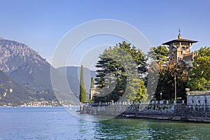 View of the Alps and Lake Maggiore and the Italian Isola Bella - beautiful island is one of the Borromean Islands