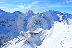 View of Alps from Schilthorn. Bernese Alps of Switzerland, Europe.