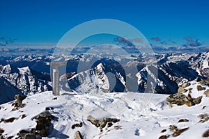 View of the Alps seen from the top of Mount Corno Stella, Orobie, Italy