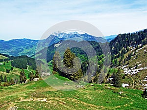 View of the Alpstein range from the Thur river valley and form the Obertoggenburg region, Nesslau - Canton of St. Gallen