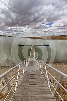 View of Alqueva Dam artificial Lake at aldeia da luz, Alentejo tourist destination region, Portugal