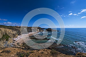 View of the Alteirinhos Beach Praia dos Alteirinhos near Zambujeira do Mar in Odemira, Alentejo, Portugal; photo