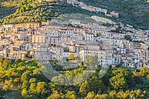 View of Alvito, Ciociaria, from the valley at sunset