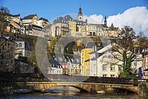 Alzette River and Grund Quarter in Luxembourg City photo