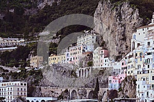 View of Amalfi village along Amalfi Coast in Italy