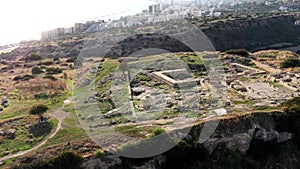 View of Amathus archaeological site and Limassol town on background
