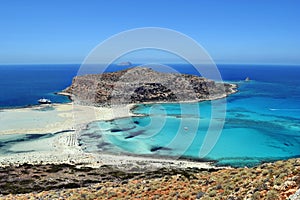 View on the an amazing scenery of Balos bay, beaches and turquoise sea