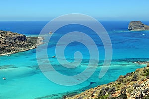 View on the an amazing scenery of Balos bay, beaches and turquoise sea