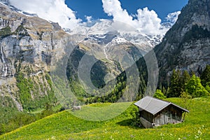 Amazing view on swiss alps in Murren Lauterbrunnen in Switzerland