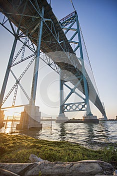 View of Ambassador Bridge connecting Windsor, Ontario to Detroit photo