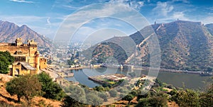 View of Amer Amber fort and Maota lake, Rajasthan, India