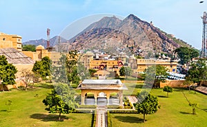 View of Amer Fort Garden. A major tourist attraction in Jaipur - Rajasthan, India