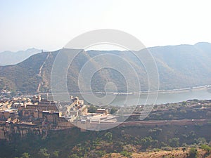 View of Amer Palace & Maotha Lake from Jaigarh Fort, Jaipur, Rajasthan, India