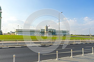 The view of Amiri Diwan government complex and Musheireb Mosque in Doha, Qatar