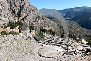 The view on amphitheater, in the archaeological site of Delphi, Greece