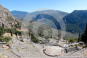 The view on amphitheater, in the archaeological site of Delphi, Greece