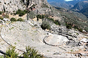 The view on amphitheater, in the archaeological site of Delphi, Greece